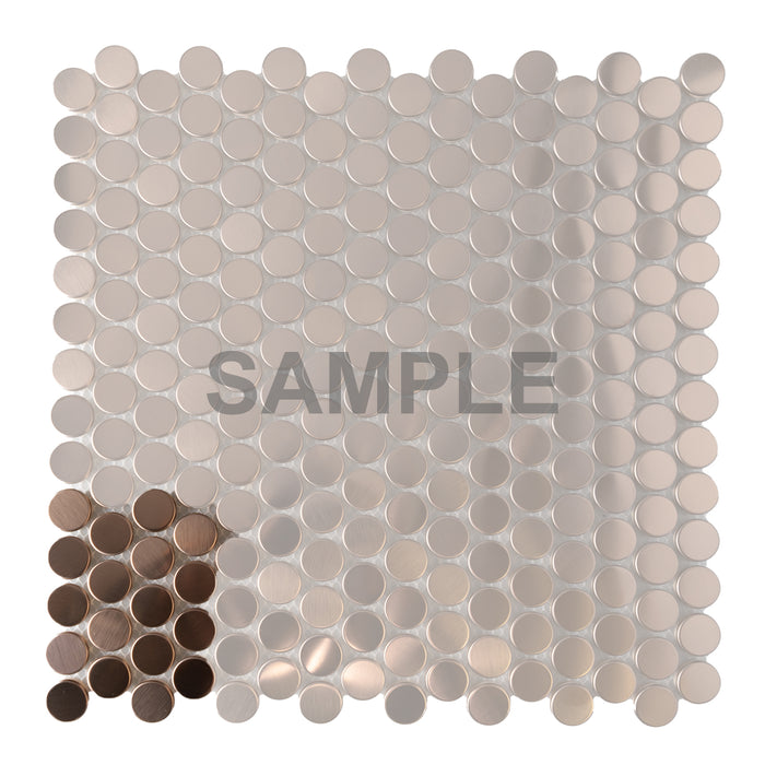 Sample - TDH15MDR Brushed Rose Gold Copper Penny Round Stainless Steel Metal Mosaic Tile