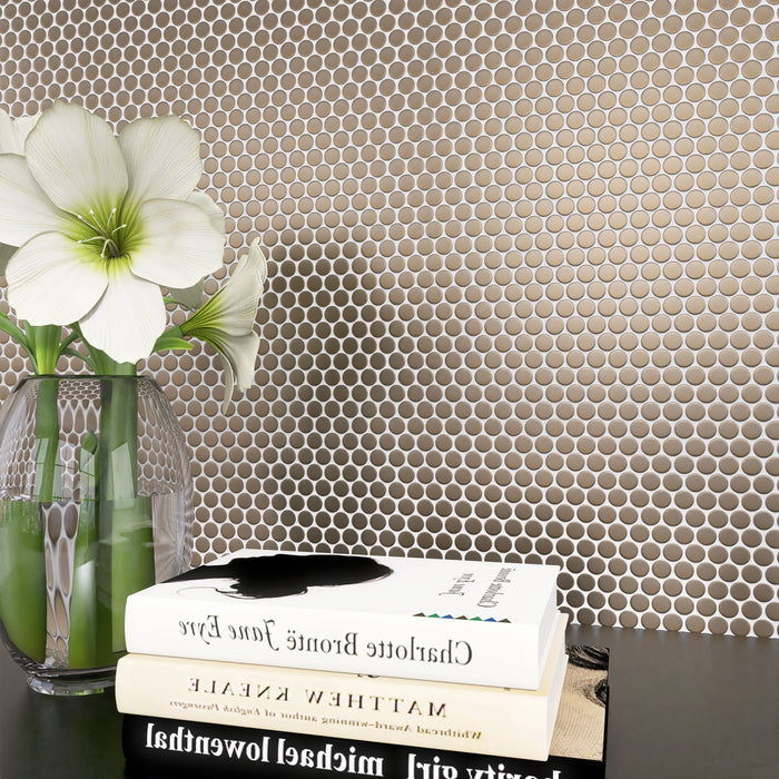 Sample - TDH15MDR Brushed Rose Gold Copper Penny Round Stainless Steel Metal Mosaic Tile