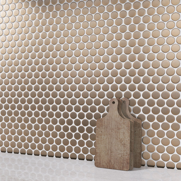 Sample - TDH15MDR Brushed Rose Gold Copper Penny Round Stainless Steel Metal Mosaic Tile