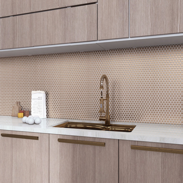 Sample - TDH15MDR Brushed Rose Gold Copper Penny Round Stainless Steel Metal Mosaic Tile