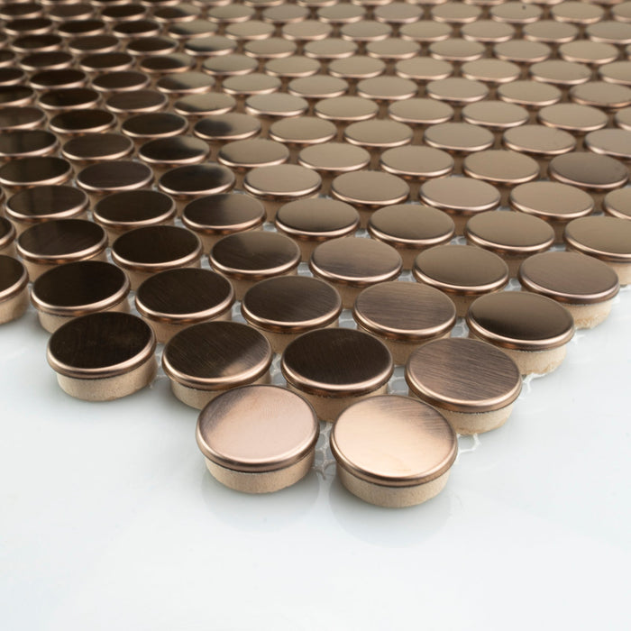 Sample - TDH15MDR Brushed Rose Gold Copper Penny Round Stainless Steel Metal Mosaic Tile