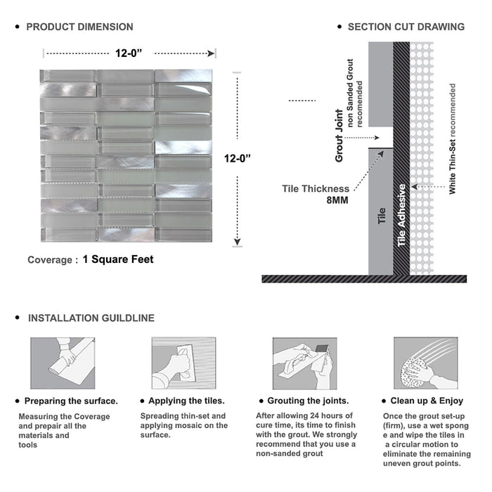 Sample - TDH224MO Gray Crystal Glass Blended with Frosted Glass and Aluminm Mosaic Tile