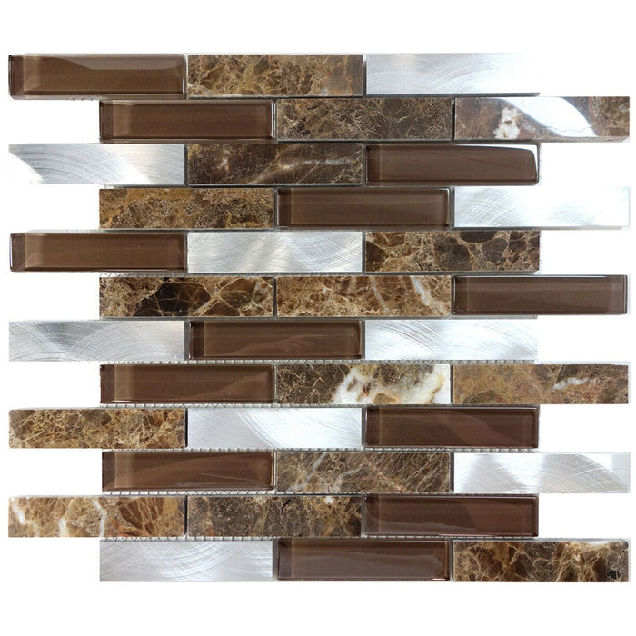 Sample - TDH216MO Brown Marble Stone Blended with Brown Crystal Glass and Aluminum Mosaic Tile