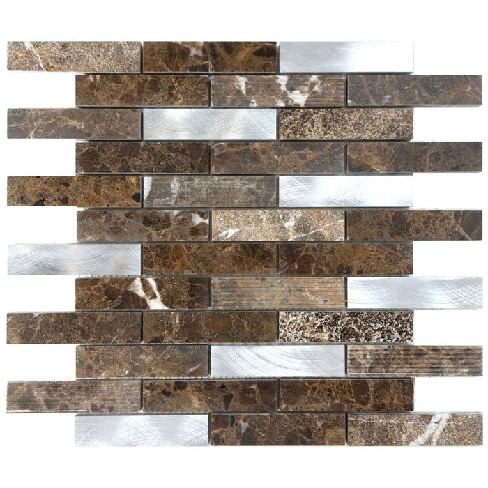 Sample - TDH210MO Brown Marble Stone Blended with Aluminum and Texture Stone Mosaic Tile