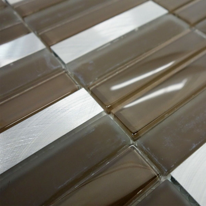 Sample - TDH220MO Brown Crystal Glass Blended with Frosted Glass and Aluminm Mosaic Tile