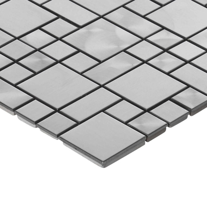 Sample - TDH22MDR Stainless Steel Square Pattern Jeweling Metallic Brushed Nickel Mosaic Tile