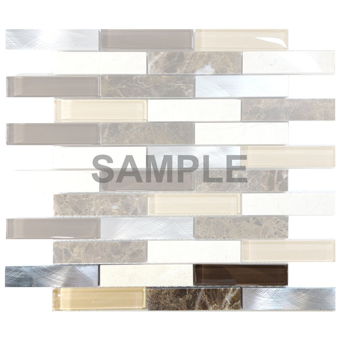 Sample - TDH212MO Brown Marble Stone Blended with Ivoy Brown Crystal Glass and Aluminum Mosaic Tile