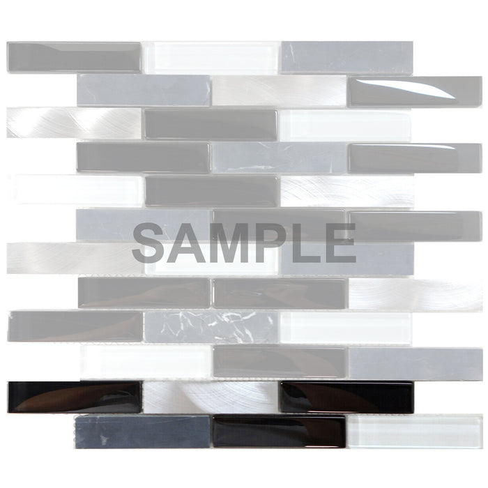 Sample - TDH213MO Black Marble Stone Blended with Ivoy Brown Crystal Glass and Aluminum Mosaic Tile
