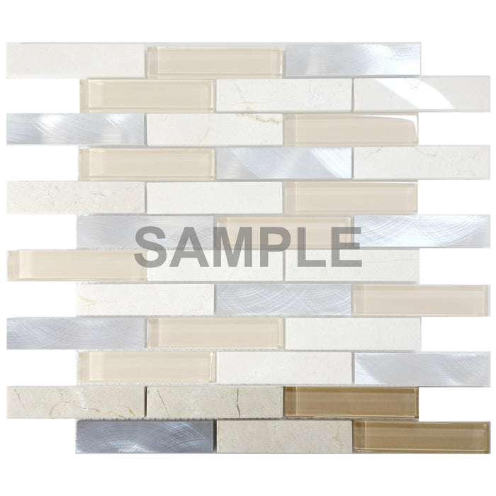Sample - TDH215MO Ivory Marble Stone Blended with Beige Crystal Glass and Aluminum Mosaic Tile