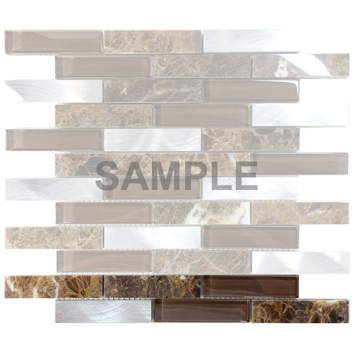 Sample - TDH216MO Brown Marble Stone Blended with Brown Crystal Glass and Aluminum Mosaic Tile