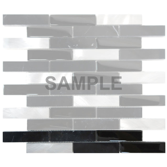 Sample - TDH218MO Black Marble Stone Blended with Black Crystal Glass and Aluminum Mosaic Tile