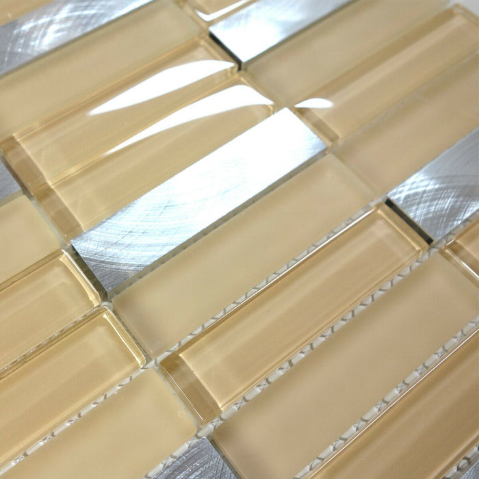 Sample - TDH222MO Beige Crystal Glass Blended with Frosted Glass and Aluminm Mosaic Tile