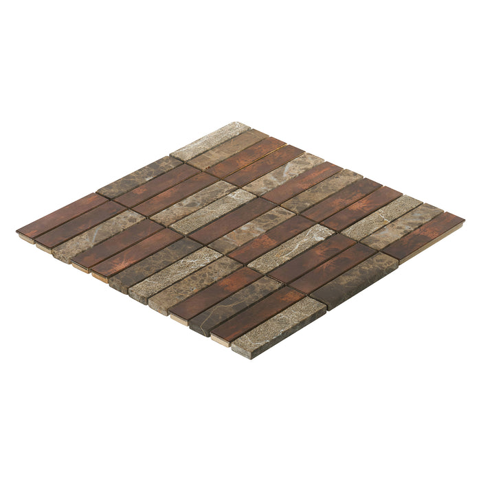 Sample - TDH239AC Antique Copper Stone Emperador Brown Marble Metallic Metal Mosaic Tile
