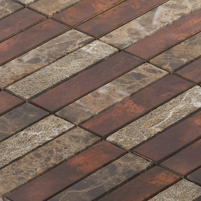 Sample - TDH239AC Antique Copper Stone Emperador Brown Marble Metallic Metal Mosaic Tile