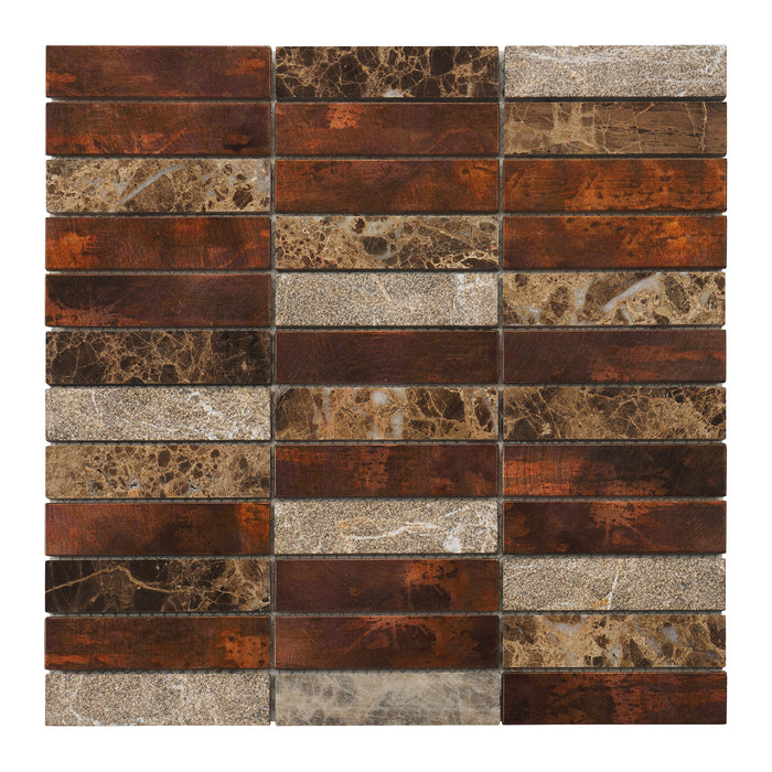 Sample - TDH239AC Antique Copper Stone Emperador Brown Marble Metallic Metal Mosaic Tile