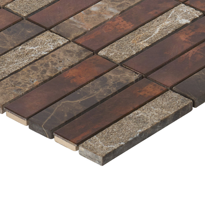 Sample - TDH239AC Antique Copper Stone Emperador Brown Marble Metallic Metal Mosaic Tile