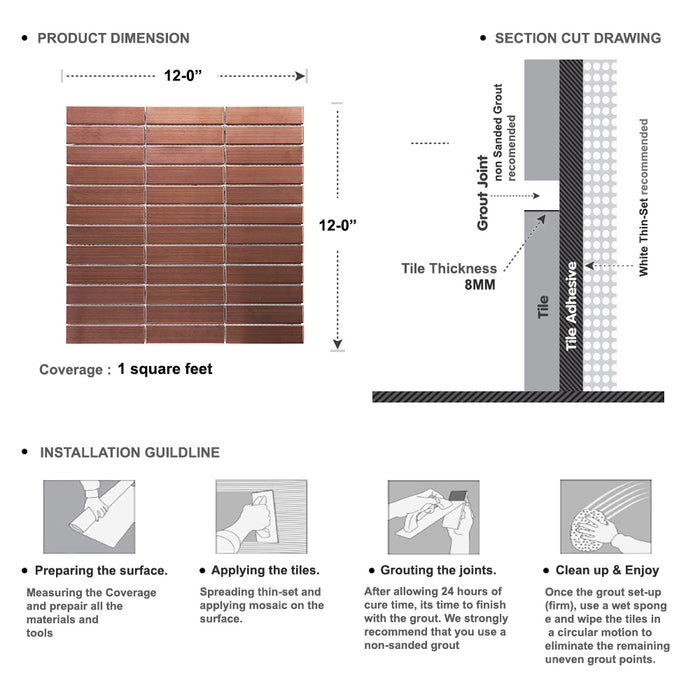 Sample - TDH238RG Stainless Steel Rose Gold Copper Metallic Metal Mosaic Tile