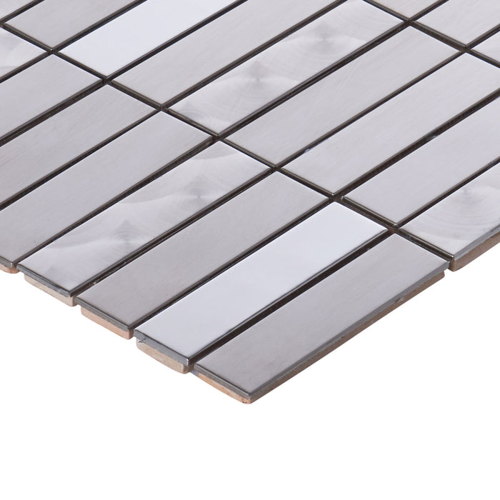 Sample - TDH241SS Stainless Steel Brushed Nickel Gray Mosaic Tile
