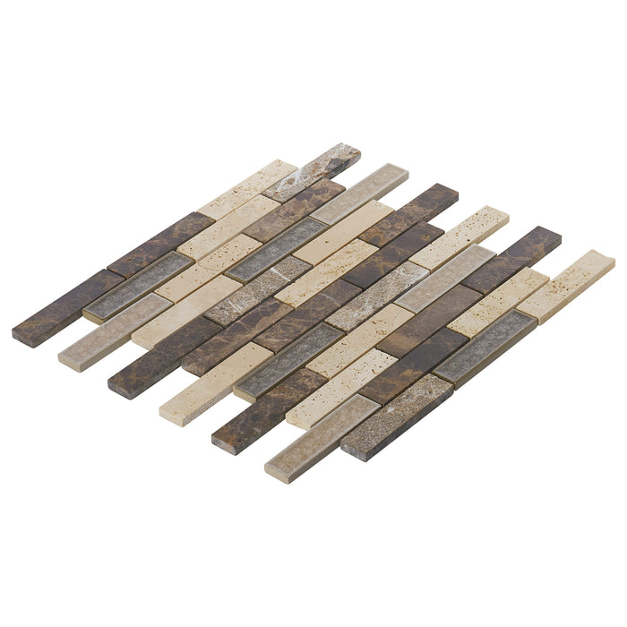 Sample - TDH247CG Natural Stone Travertine Marble Crackle Glass Brown Beige Mosaic Tile