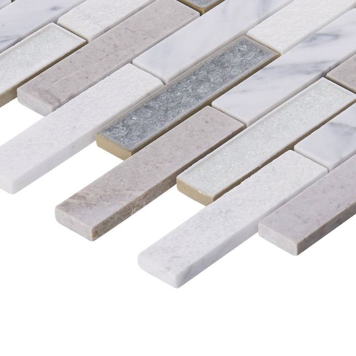 Sample - TDH248CG Natural Stone Crackle Glass Gray Carrara White Mosaic Tile