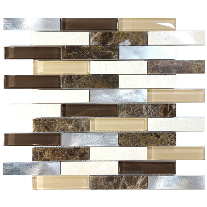 Sample - TDH212MO Brown Marble Stone Blended with Ivoy Brown Crystal Glass and Aluminum Mosaic Tile