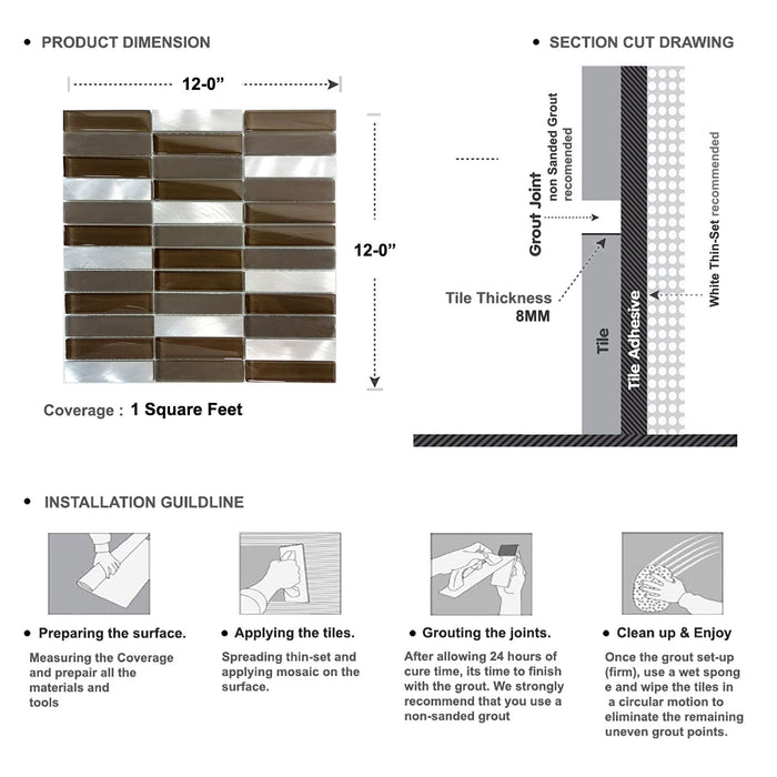 Sample - TDH220MO Brown Crystal Glass Blended with Frosted Glass and Aluminm Mosaic Tile