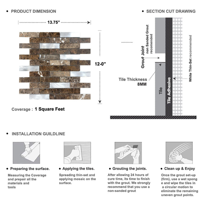 Sample - TDH210MO Brown Marble Stone Blended with Aluminum and Texture Stone Mosaic Tile