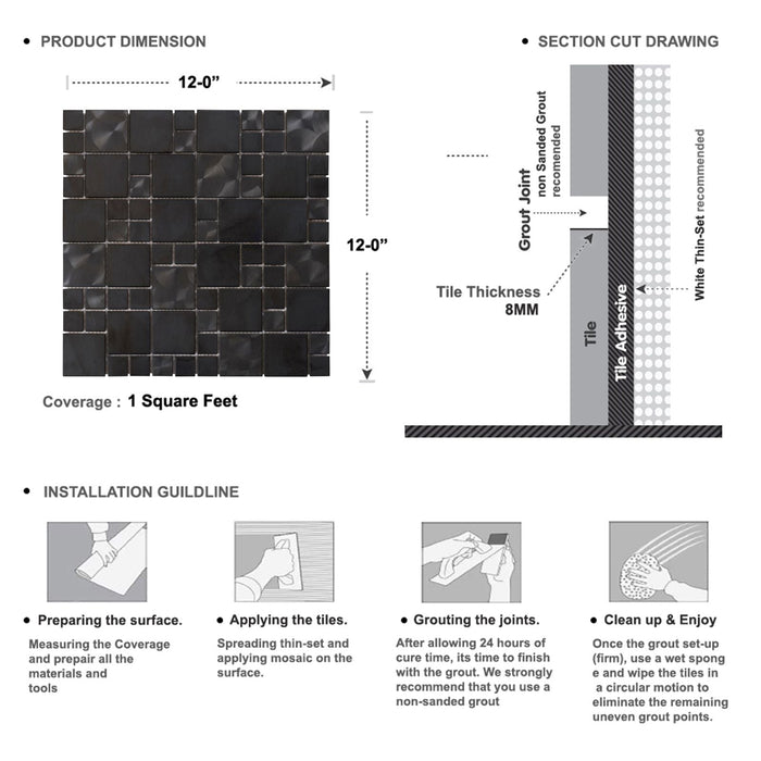 Sample - TDH23MDR Black Stainless Steel Square Pattern Metallic Mosaic Tile