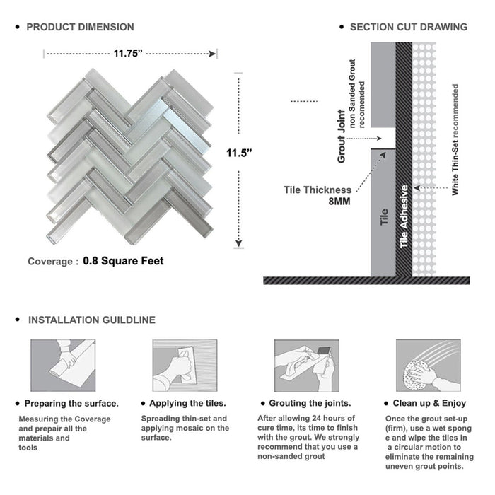 Sample - TDH227MO Metallic Glass Gray Mosaic Tile