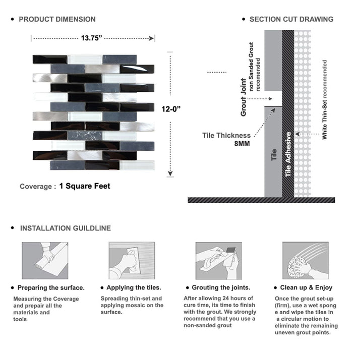 Sample - TDH213MO Black Marble Stone Blended with Ivoy Brown Crystal Glass and Aluminum Mosaic Tile