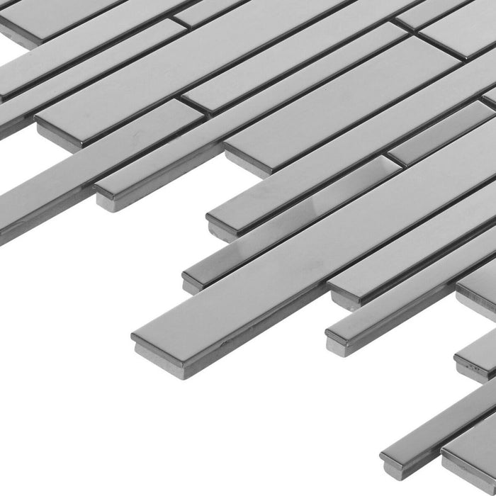 Sample - TDH24MDR Metal Metallic Silver Linear Interlocking Mosaic Tile