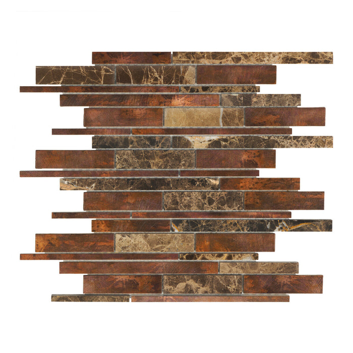 Sample - TDH429AC Antique Copper Natural Stone Emperador Brown Metallic Metal Mosaic Tile