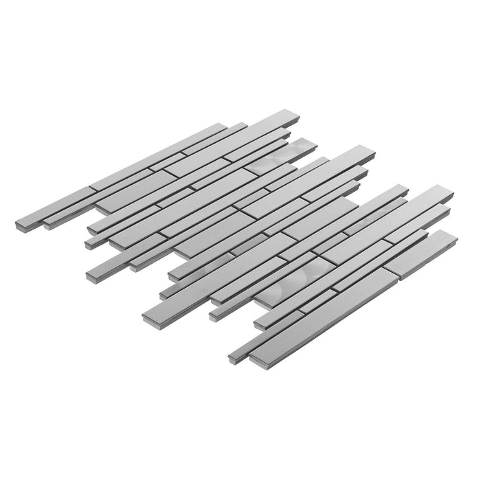 Sample - TDH24MDR Metal Metallic Silver Linear Interlocking Mosaic Tile