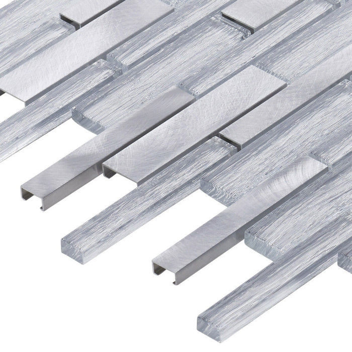 Sample - TDH499AL Aluminum Crystal Glass White Silver Metallic Mosaic Tile