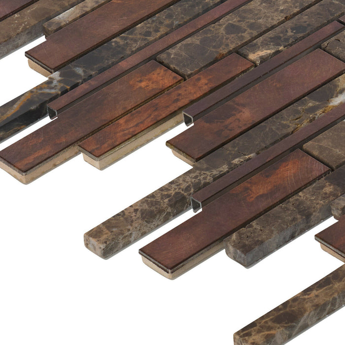 Sample - TDH429AC Antique Copper Natural Stone Emperador Brown Metallic Metal Mosaic Tile