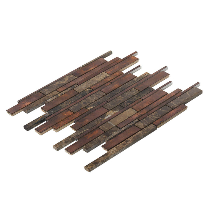 Sample - TDH429AC Antique Copper Natural Stone Emperador Brown Metallic Metal Mosaic Tile