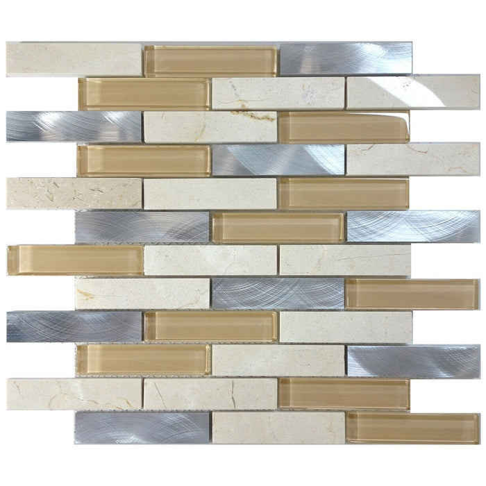 Sample - TDH215MO Ivory Marble Stone Blended with Beige Crystal Glass and Aluminum Mosaic Tile